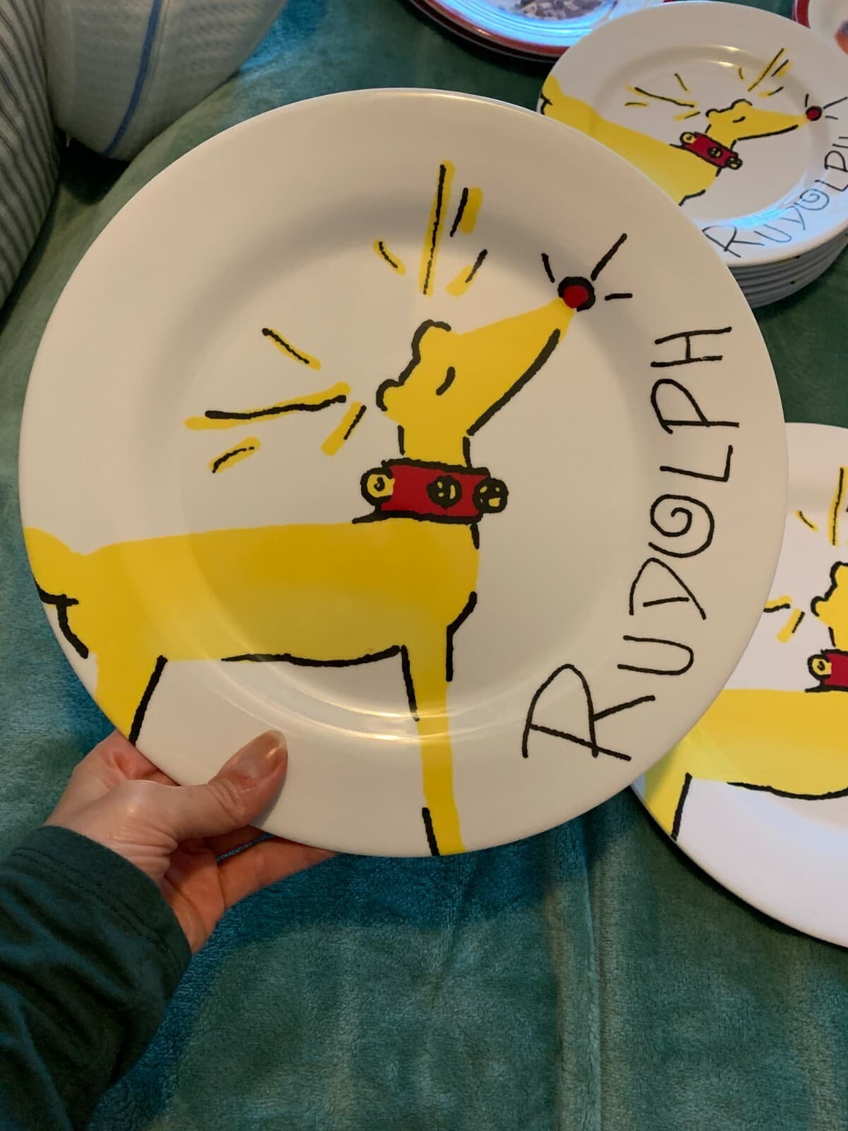 Disney Pottery Barn Plate Rudolph holiday gift School Party Christmas SET 2 ! 2