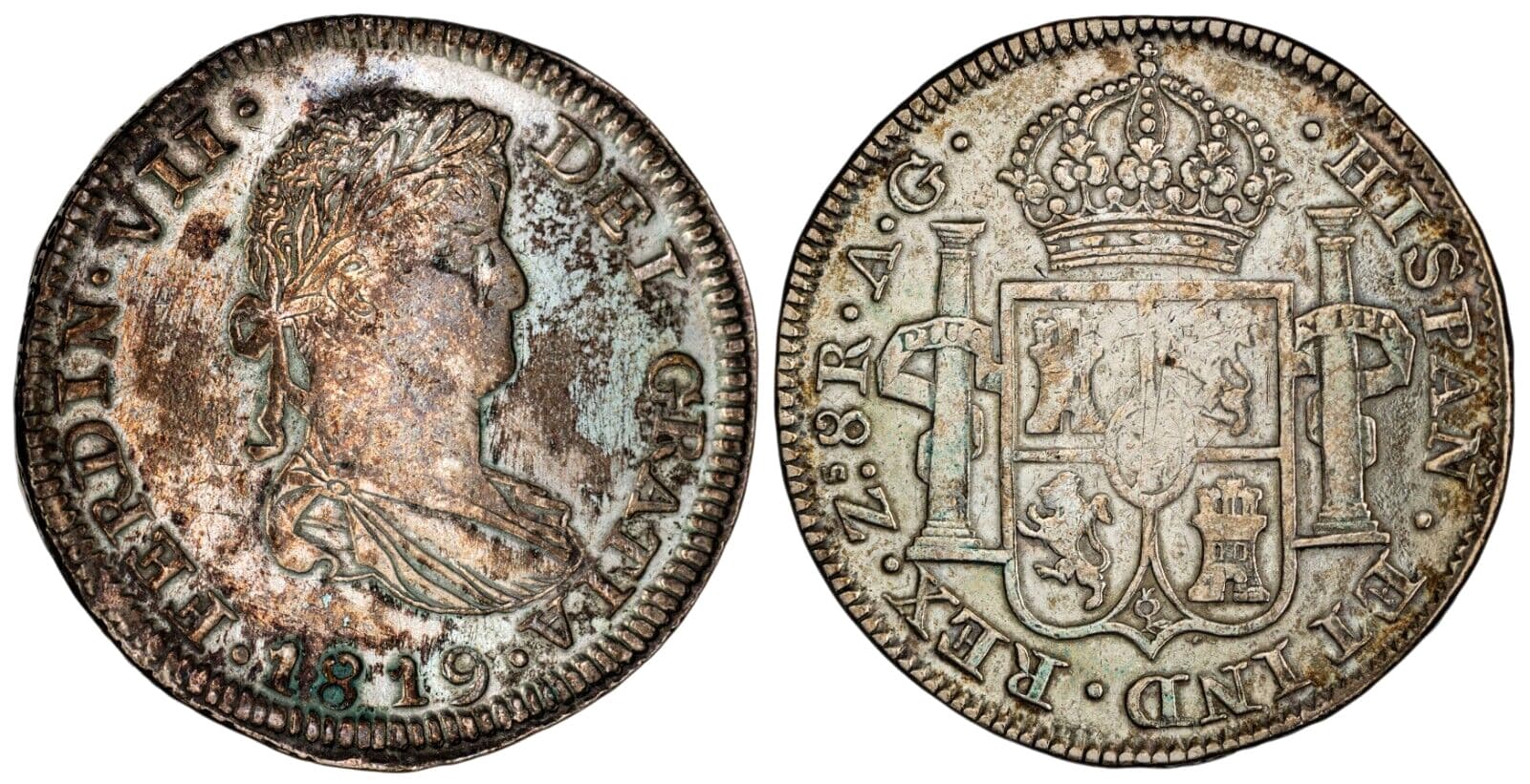 Mexico. Ferdinand VII 1819 Zs AG 8 Reales, 26.79 gr., 39.81 mm Cleaned  KM-111. 2