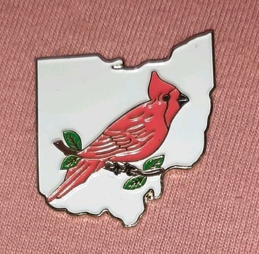 Ohio State Outline Map Shape with Cardinal Bird Travel Souvenir Lapel Pin 3