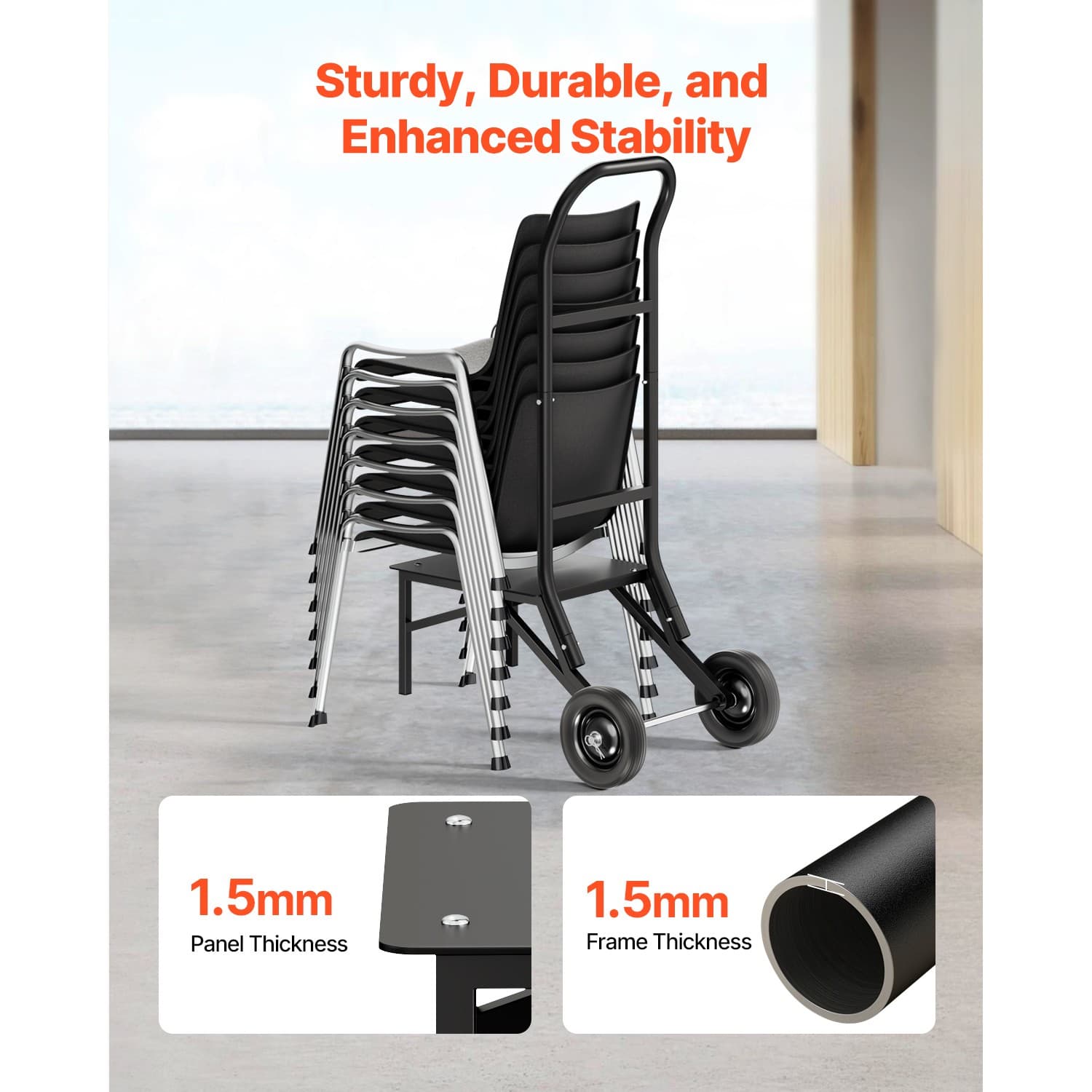 Folding Chair Rack Cart for 10 Chairs of 150 LBS Push-Style Chair Dolly 3