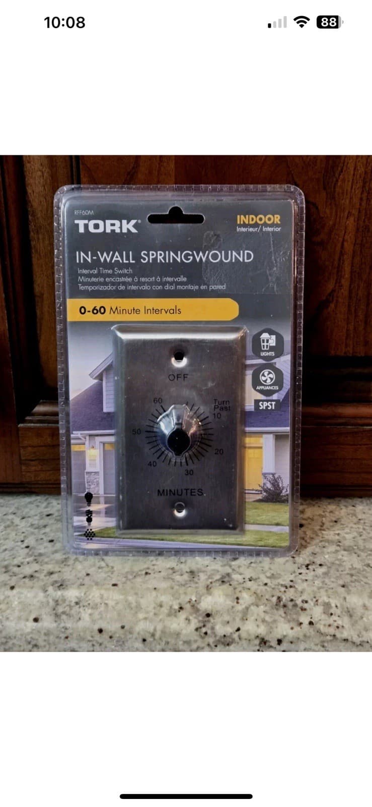 Tork In-Wall Interval Timer Switch, Range 0-60 Minutes SpringWound RFF60M Indoor