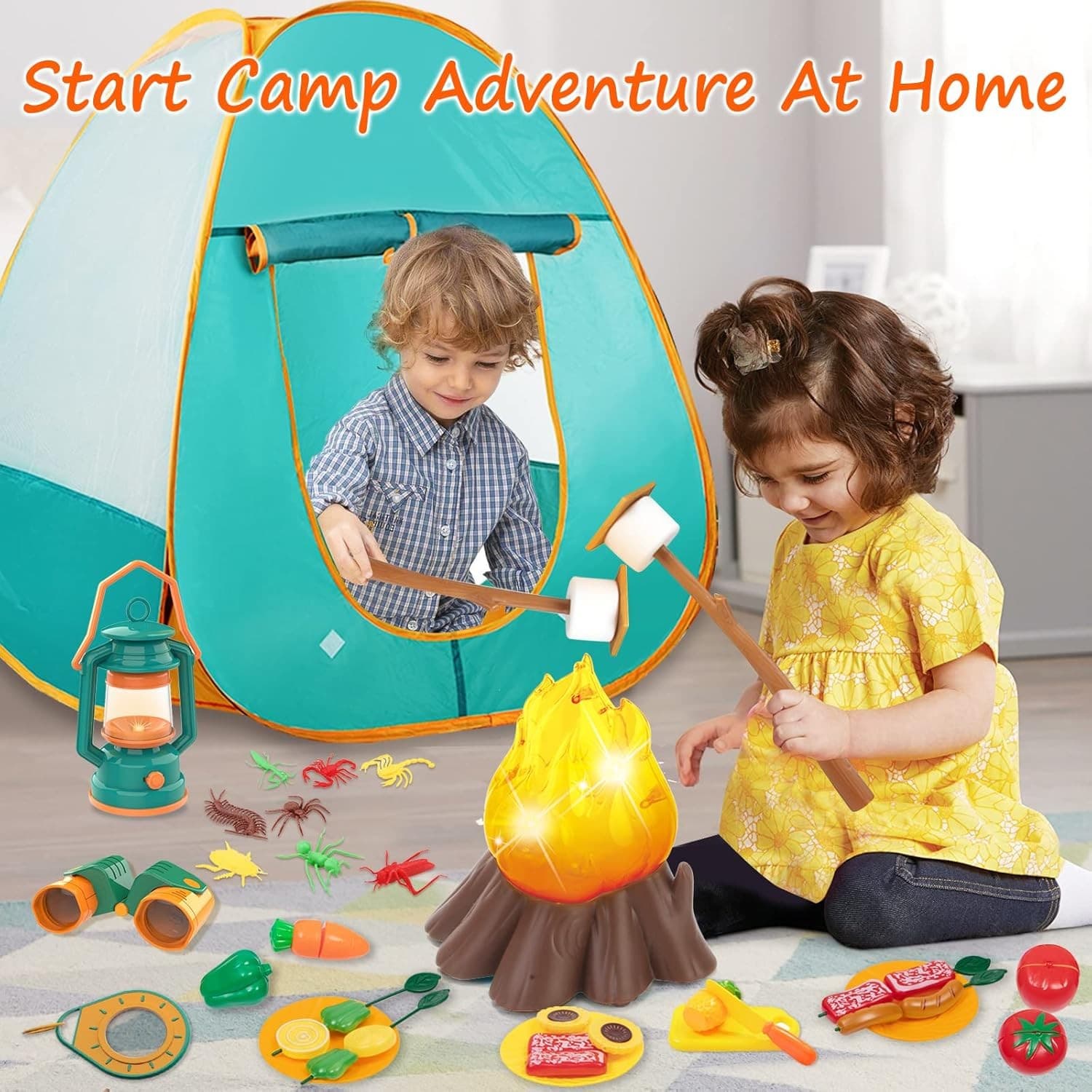 Kids Camping Set with Tent, Campfire, Fruits & Toys for Indoor & Outdoor Play 2
