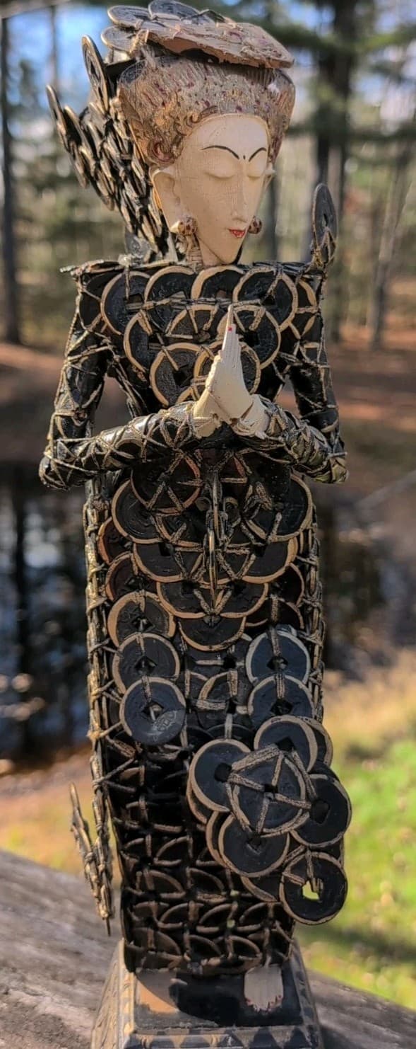 Vtg Balinese Kepeng Dewi Sri Goddess Coin Sculpture Figure Statue Antique 17" 6