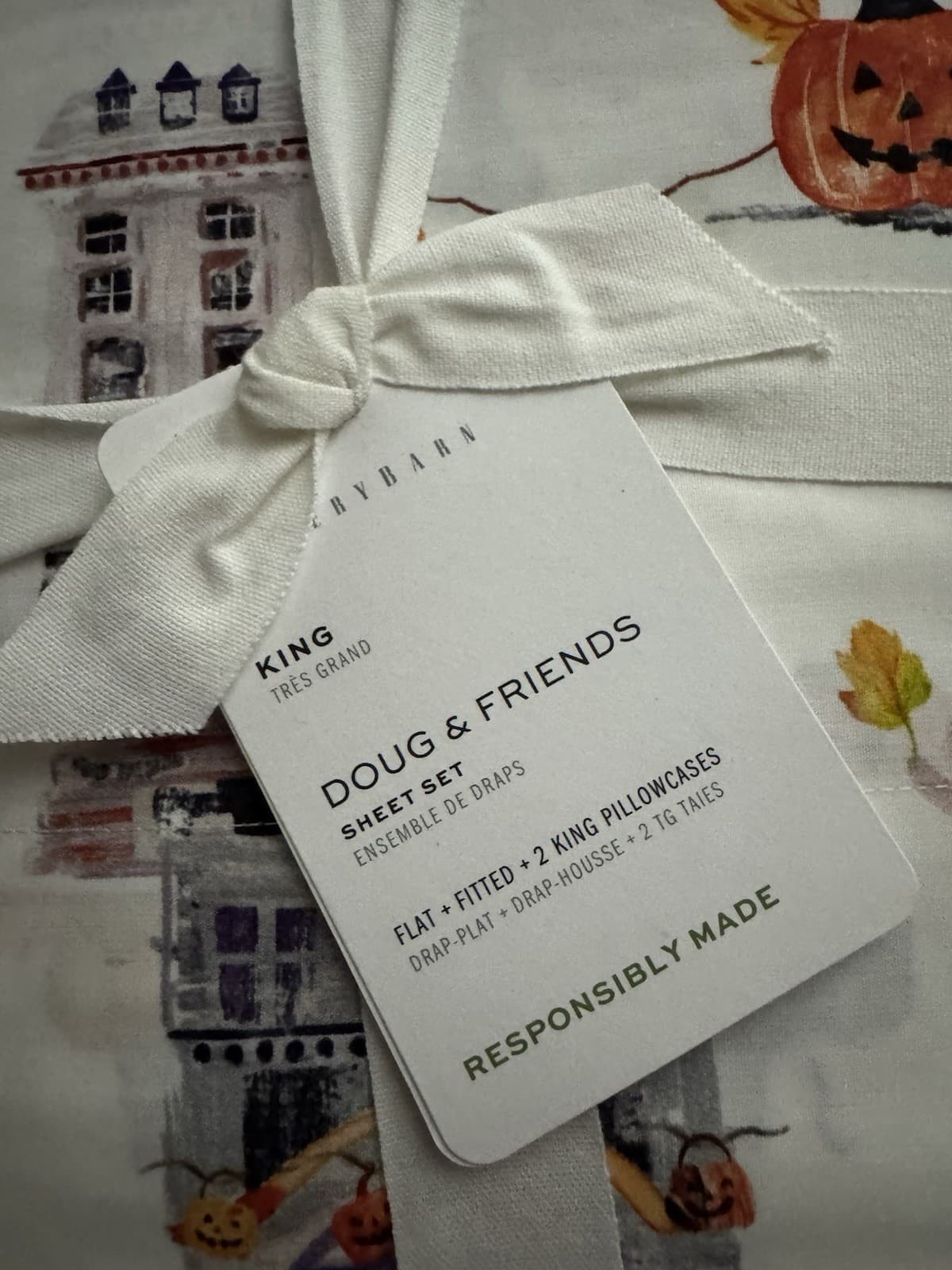 Pottery Barn Doug & Friends Halloween King Size Sheet Set Four Piece New 2