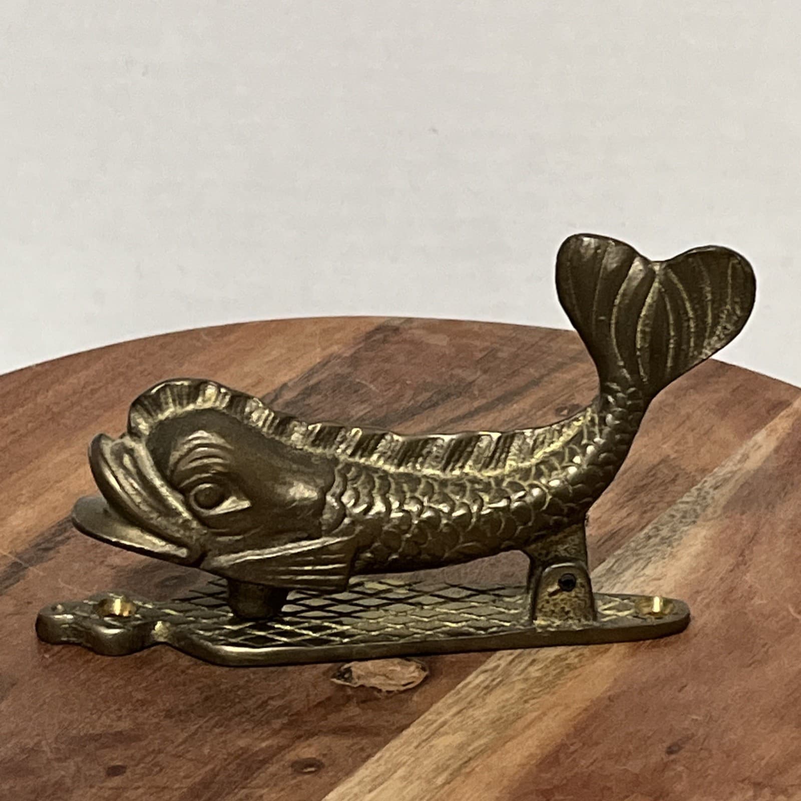 Antique Hand Made Solid Brass Fish Dolphin Door Knocker 5” 4