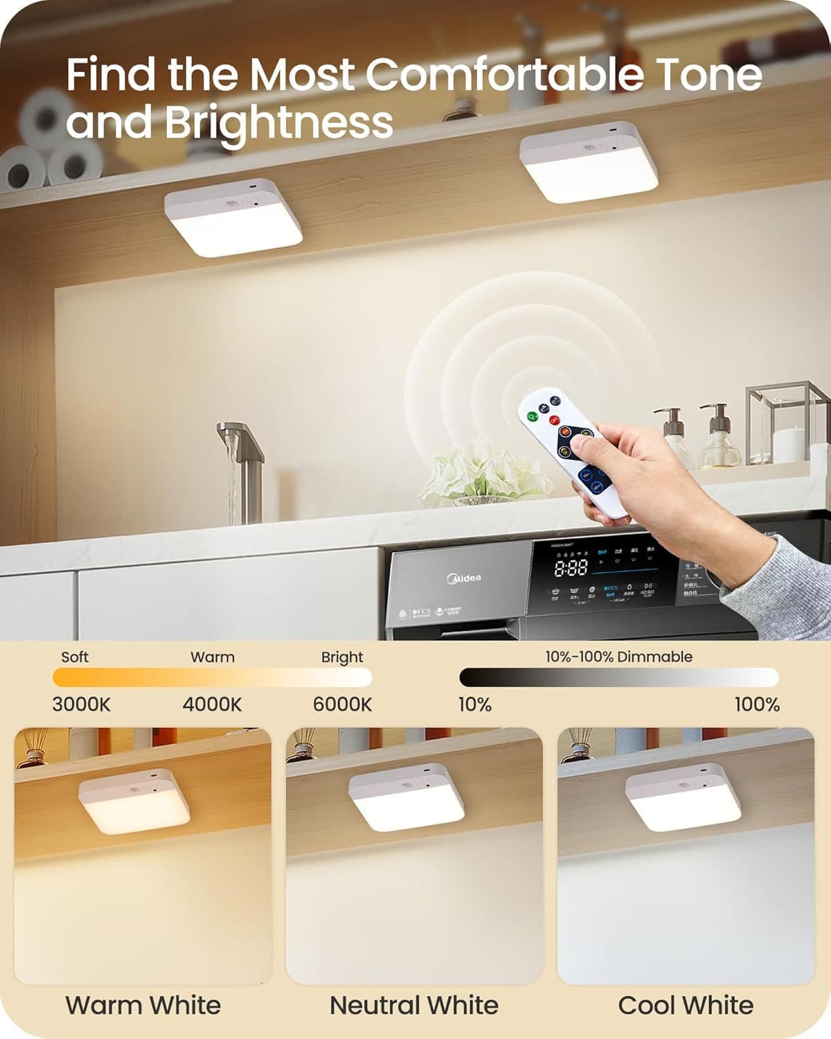 Wireless Rechargeable Ceiling Light with Remote, Motion Sensor, Dimmable 500LM 5