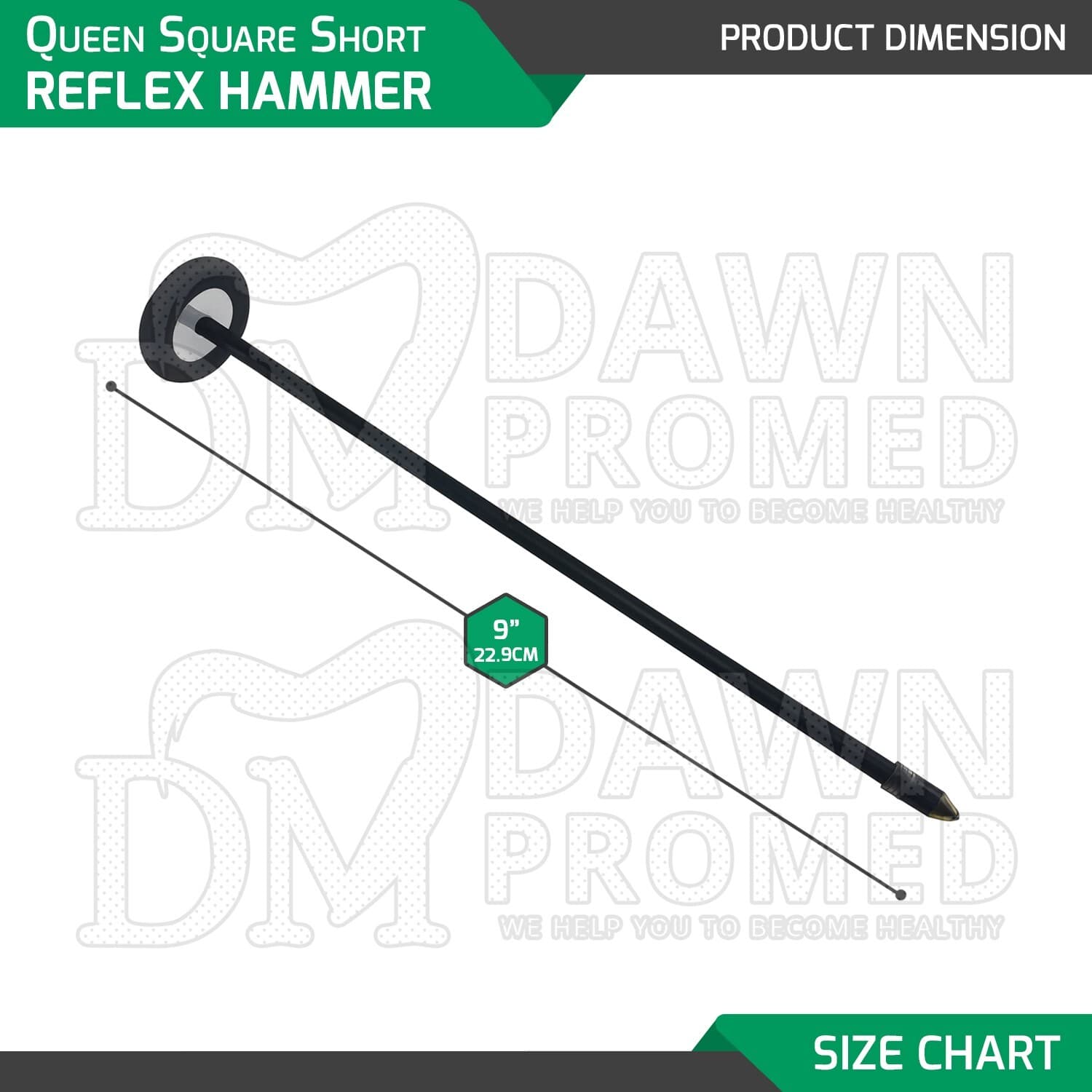 Queen Square Neurological Reflex Hammer Black 9" Short Plastic Handle Diagnostic 2