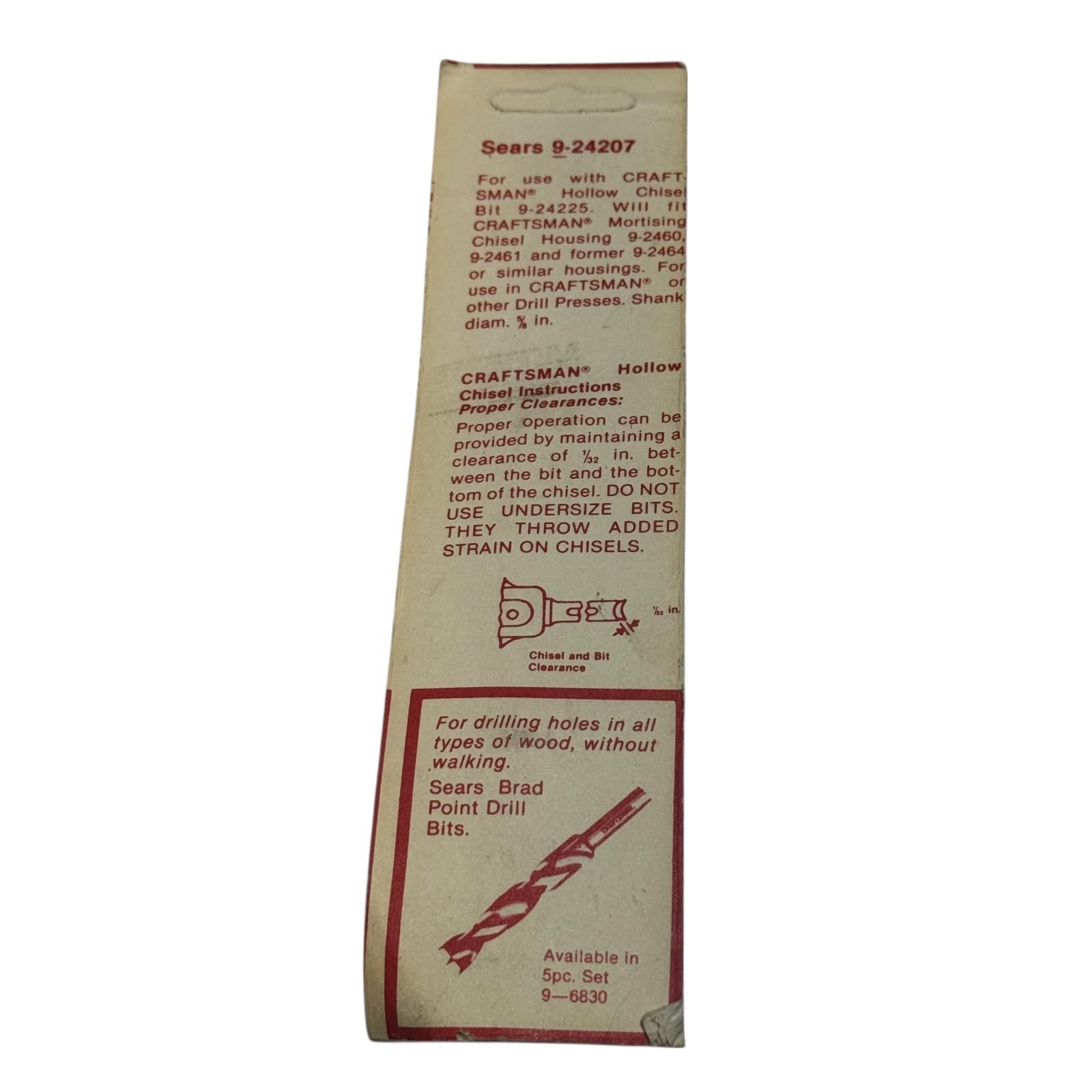 NOS Sears Craftsman Mortising Chisel Bit 3/8" New in Package 4