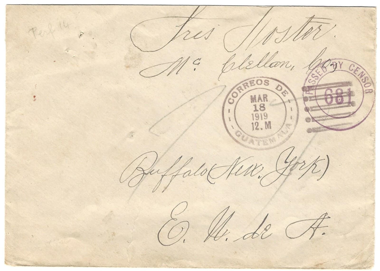 GUATEMALA 1919  COVER WITH WATERLOWS AND U.S. CENSOR   3 SCANS 3