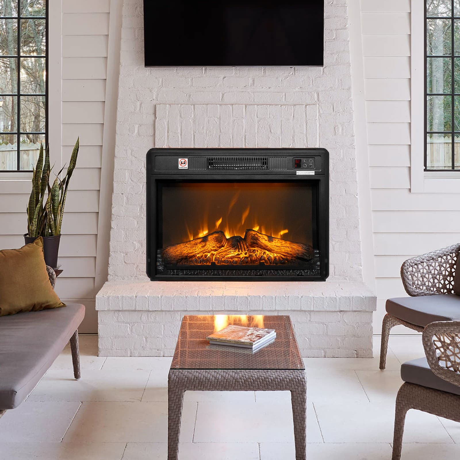 26" Recessed Electric Fireplace Insert Log Flame Heater w/ Remote Control & WIFI 6