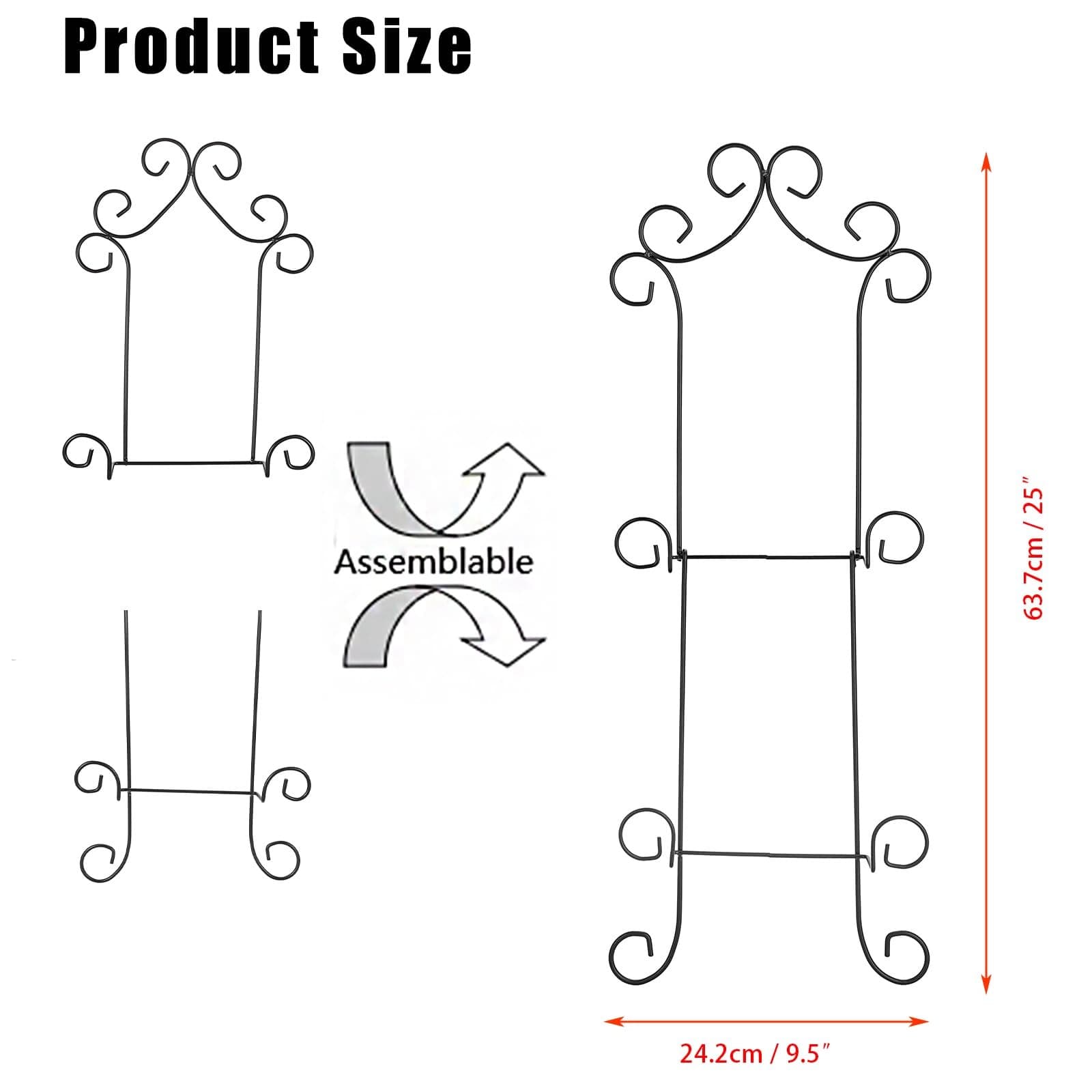 3-Tier Wall Plate Hangers for Plates Up To 8 Inch Black Metal Plate Rack 3