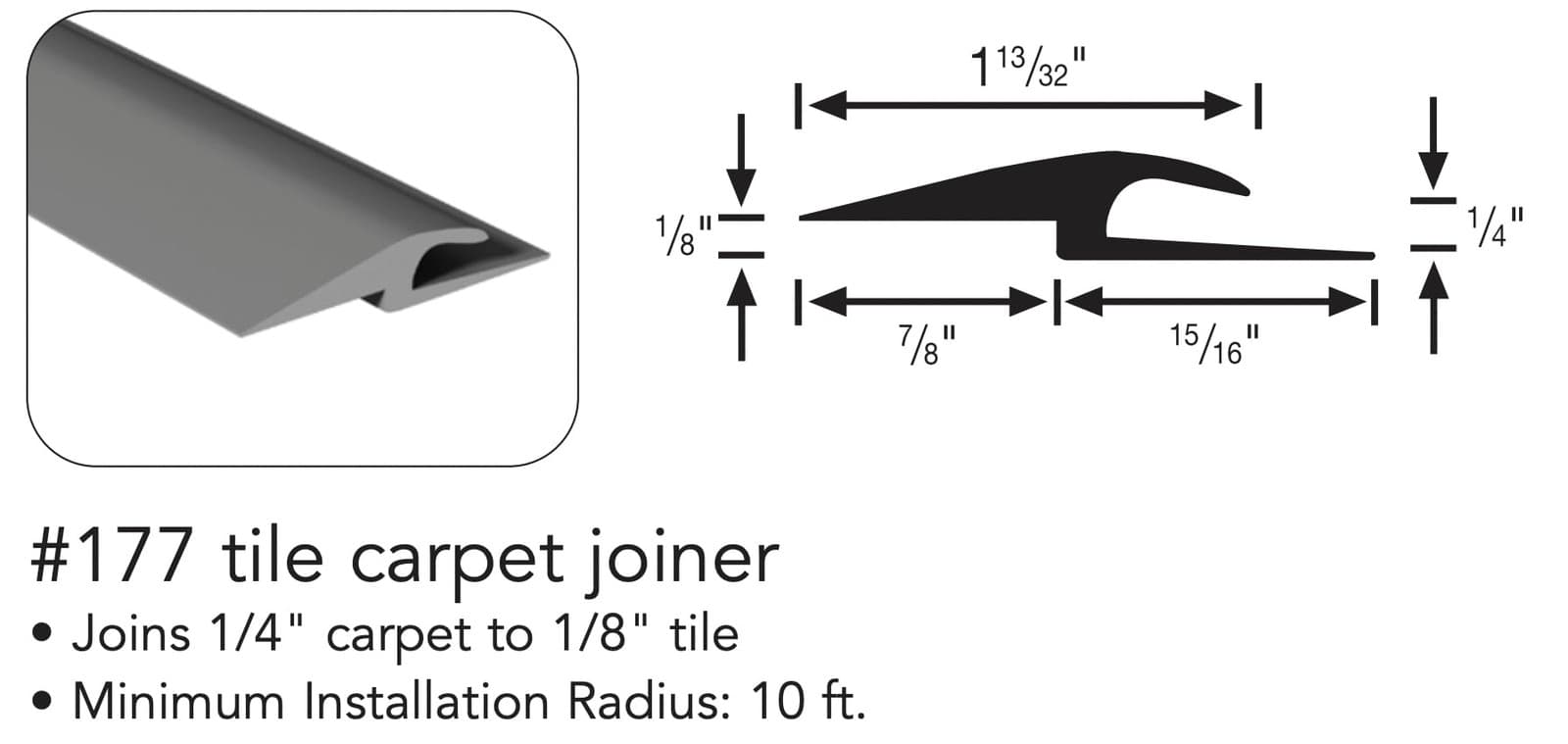 Roppe Vinyl Tile Carpet Joiner Profile #177, Greige, 1/4" H X 12' L X 1-13/16" W 2