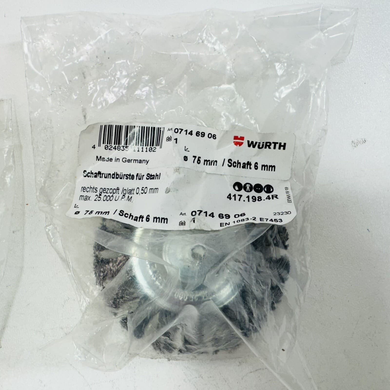 2 Pack - Wurth WIRE BRUSH W/SHANK RIGHT BRAID 75MM (3Inch).  Made in Germany 2