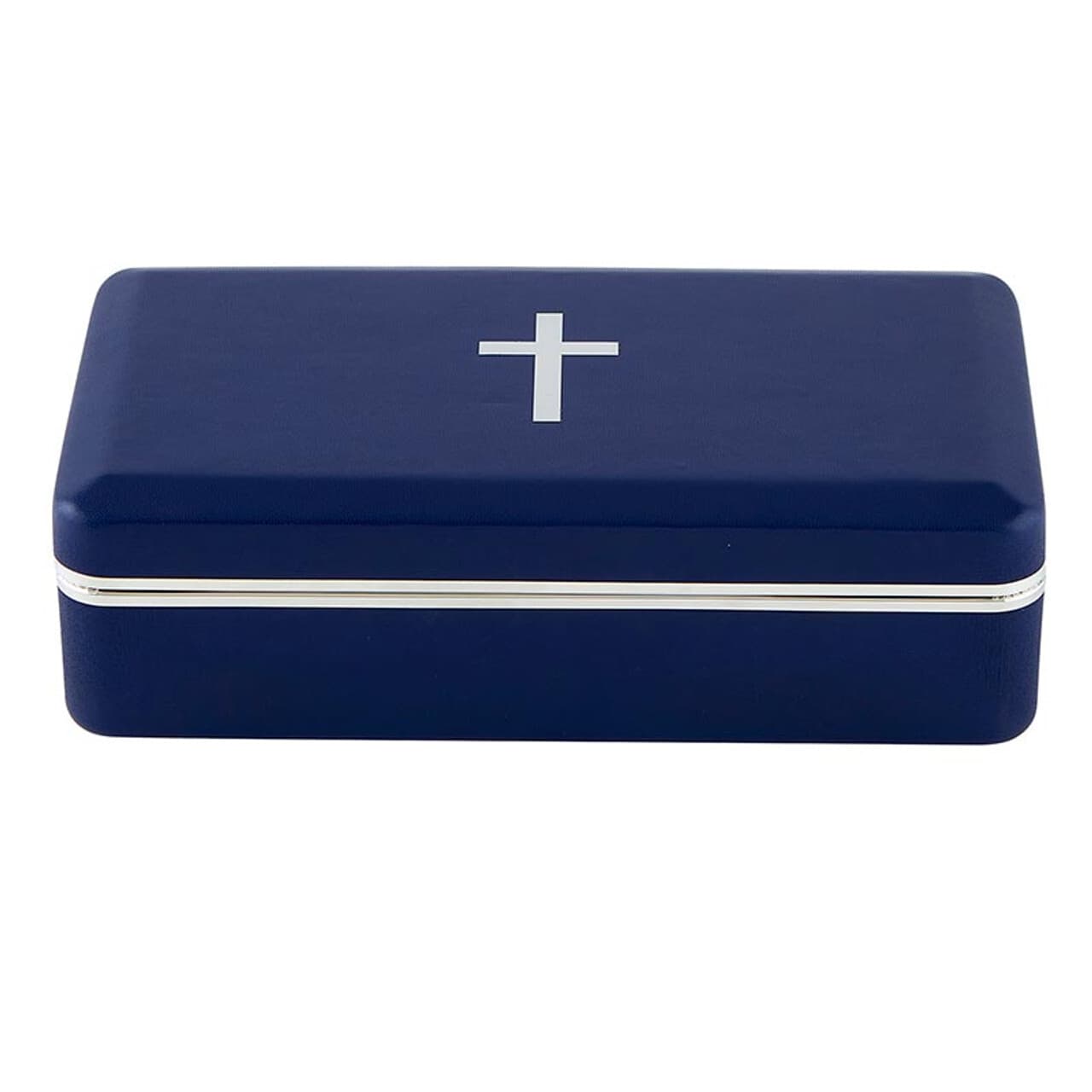 Portable Communion Set Stainless Steel Silver Tone Stamped Cross 8 Inch x 4 Inch