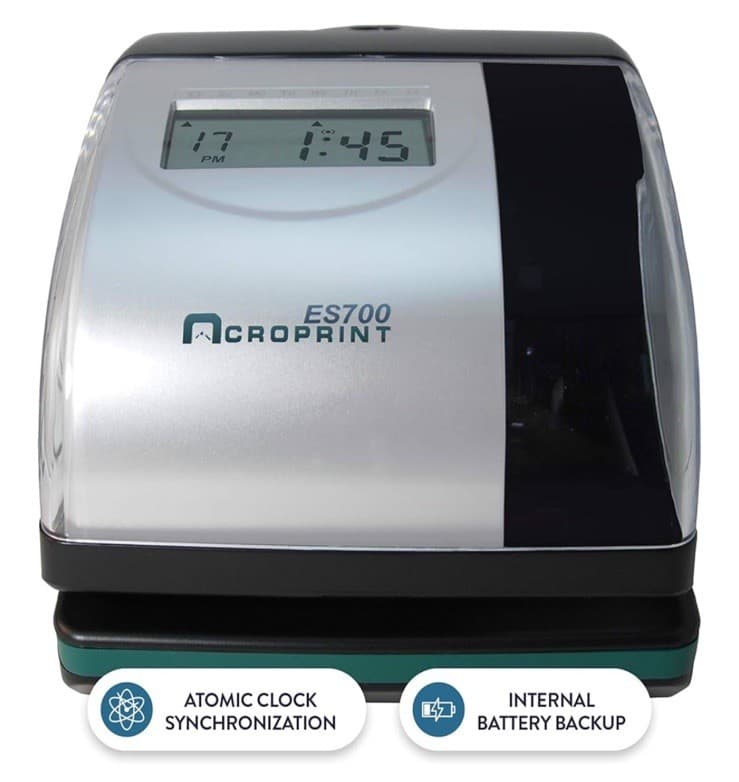 Acroprint ES700 Electronic Time Card Clock Recorder with Keys, Manual Power Cord