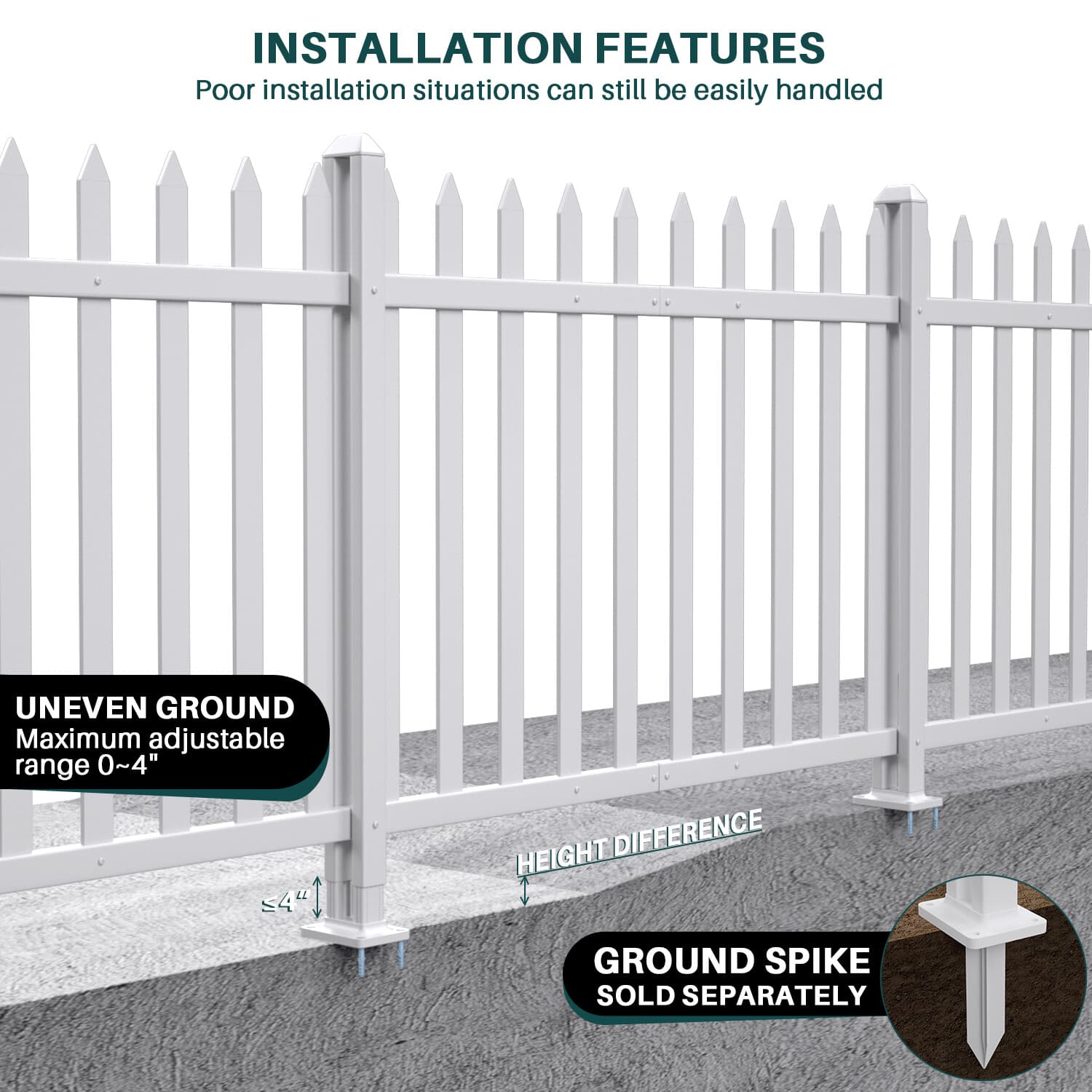 Vinyl Picket Fence PVC Panel White 84''Wx30''H Yard Garden Straight 20 Pickets N 6