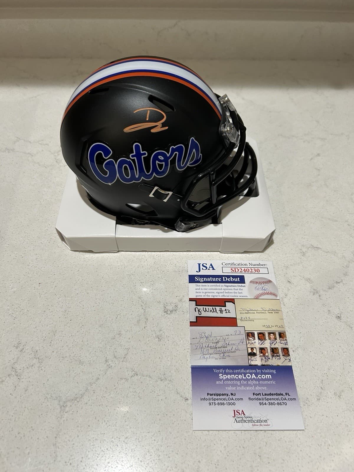 DJ Lagway Autographed Signed Mini Helmet Florida Gators Black Riddell JSA Cert