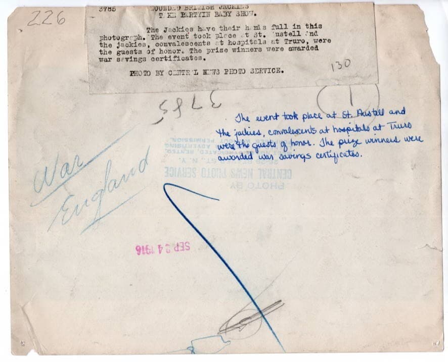 1916 Wounded British Jackies From Truro at Bartyin Baby Show Original News Photo 2