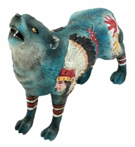 Indian Chief Native Tribal Howling Wolf Totem Spirit Figurine Collection 6.25"L 5