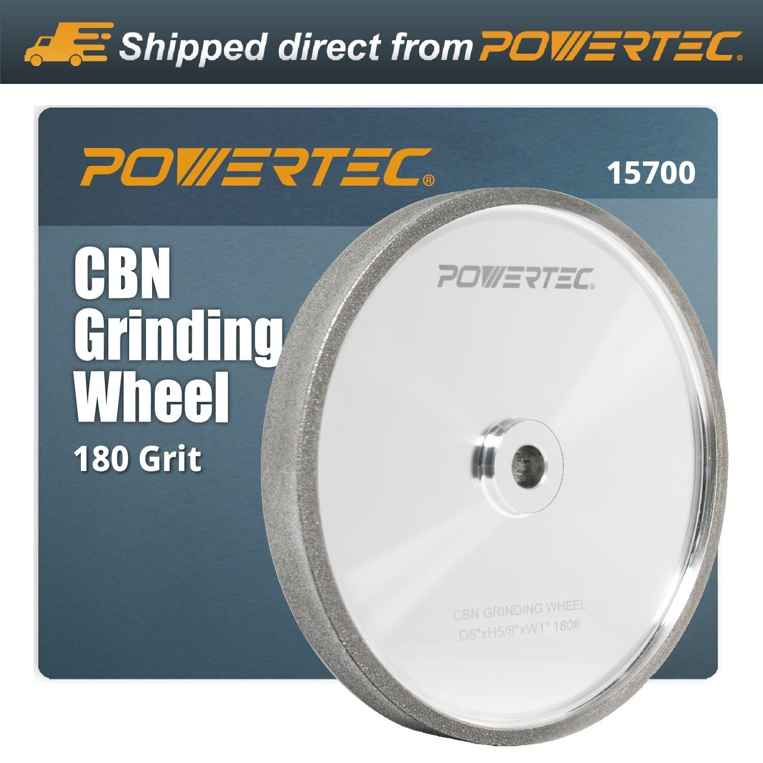 POWERTEC 15700 CBN Grinding Wheel 8 inch 180 Grit, 1" Wide with 5/8" Arbor, 1PK