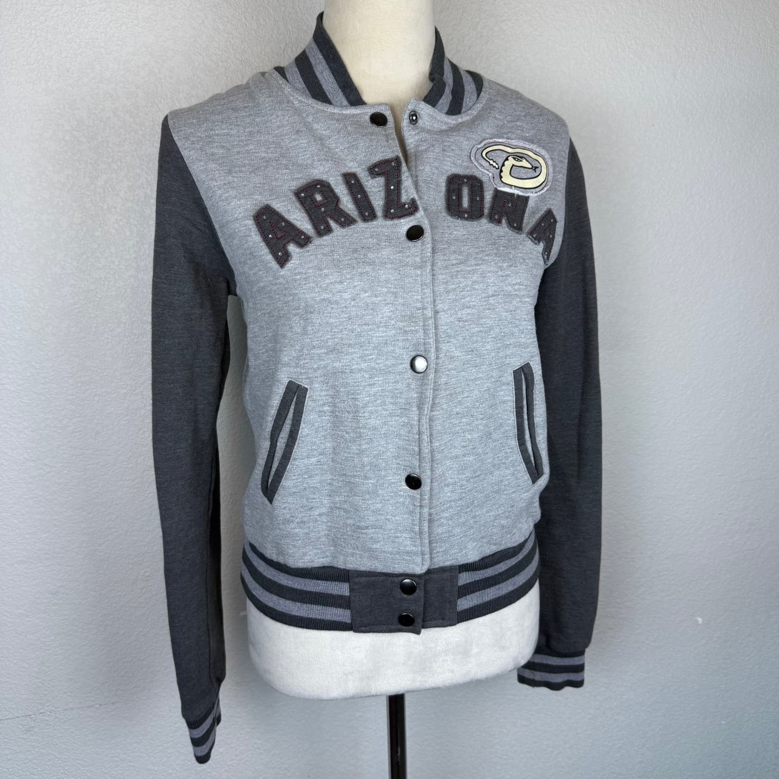 Arizona Diamondbacks MLB Women's Rhinestone Fan Fashion Jacket Varsity Gray Sm 5
