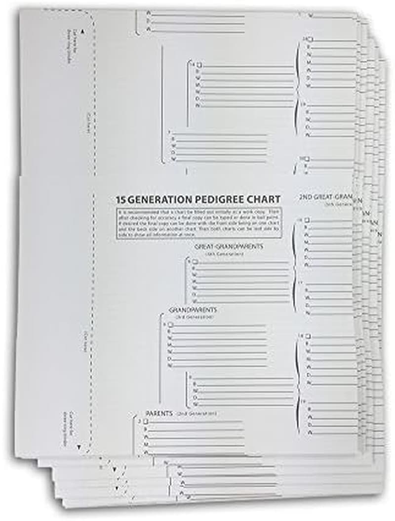 Treeseek 15 Generation Pedigree Chart | 5 Pack | Blank Genealogy Forms For 4