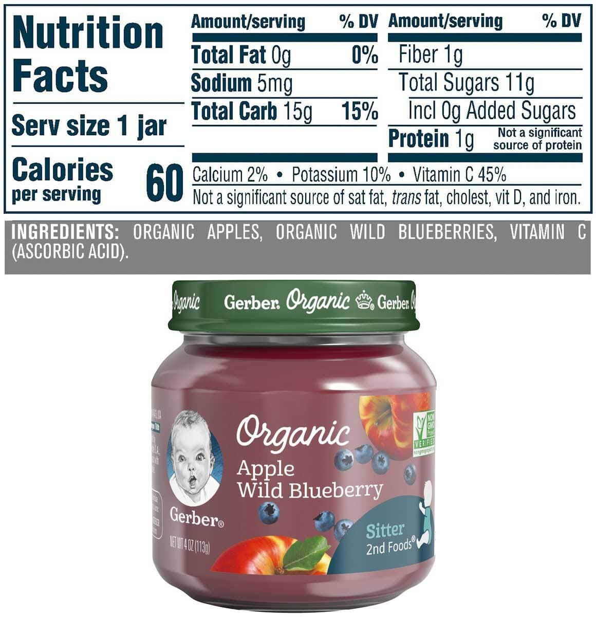 Gerber 2nd Foods Baby Food Jars Organic Apple Wild Blueberry - 4 Oz - Pack of 10 6