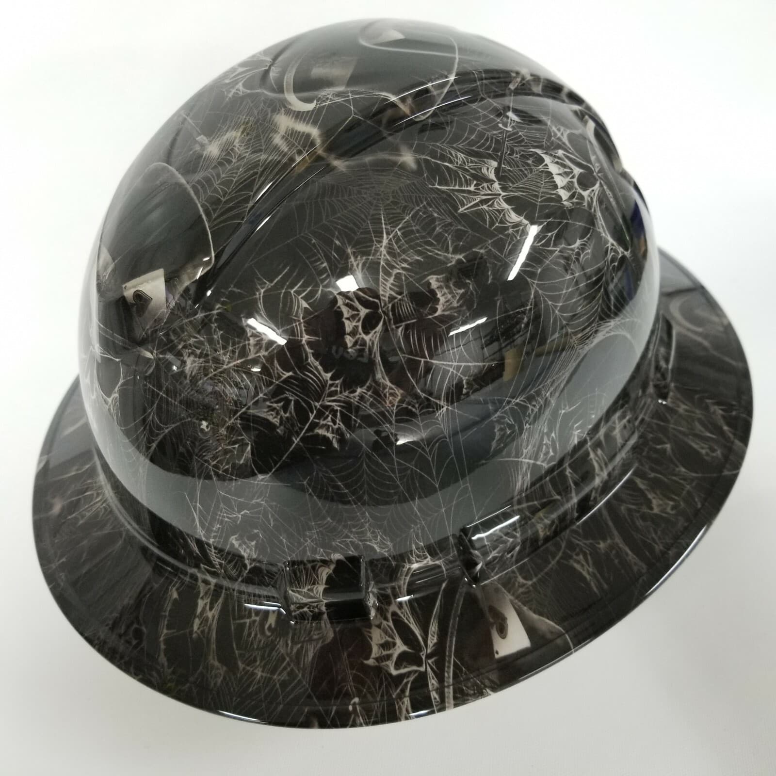 NEW FULL BRIM Hard Hat custom hydro dipped TOP HAT SPIDER WEB SKULLS  sick  3