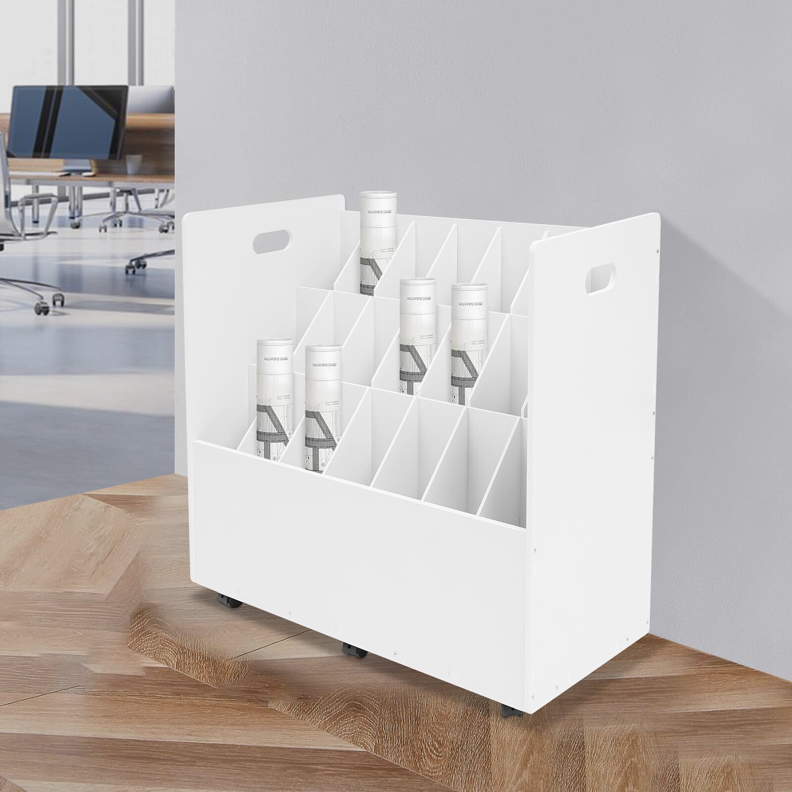 Mobile Roll File Storage Rack, Roll Files Storage Cabinet with Wheels, 21 Slots 5