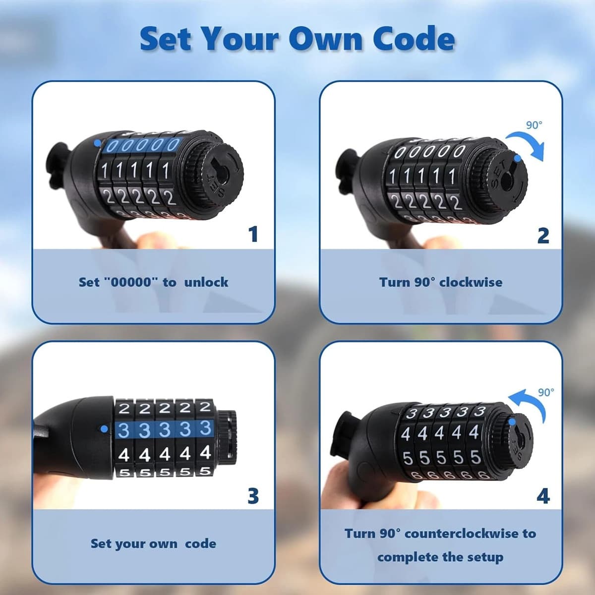 Bike Lock Security Cable Lock 5 Digit Password Bike Lock Heavy Duty Anti-Theft 5