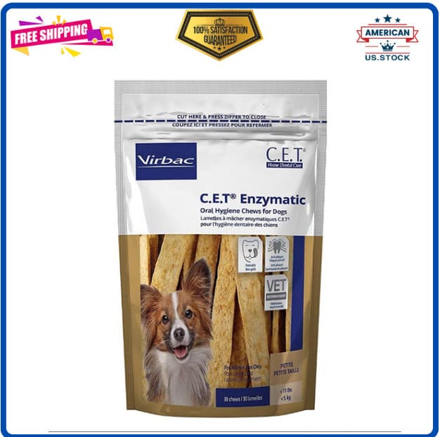 Virbac Enzymatic Oral Chews – 30 Count, Beef Flavor for Small Dog Dental Care
