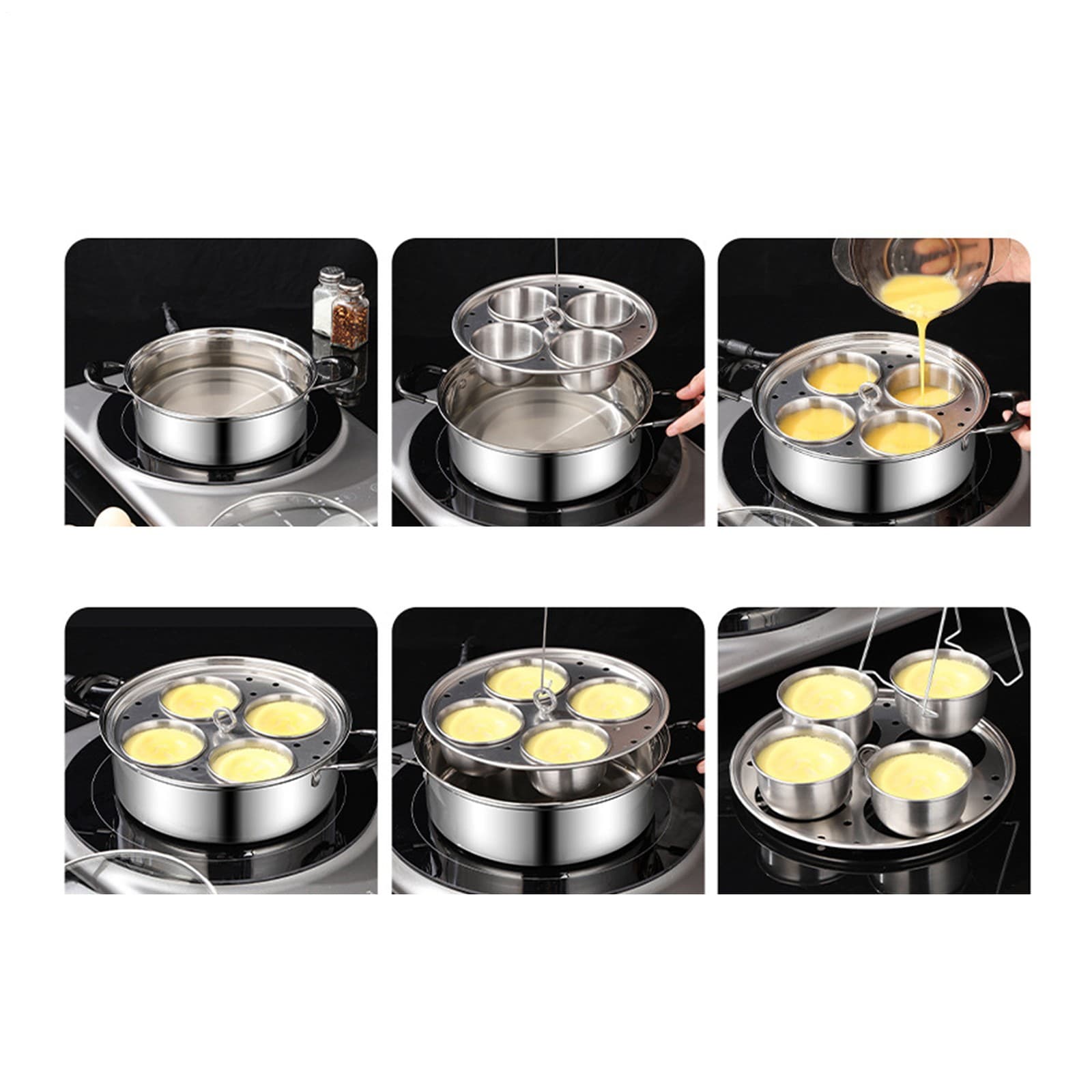 4-Cup Stainless Steel Egg Poacher Pan with Glass Lid Nonstick Egg Cups 5