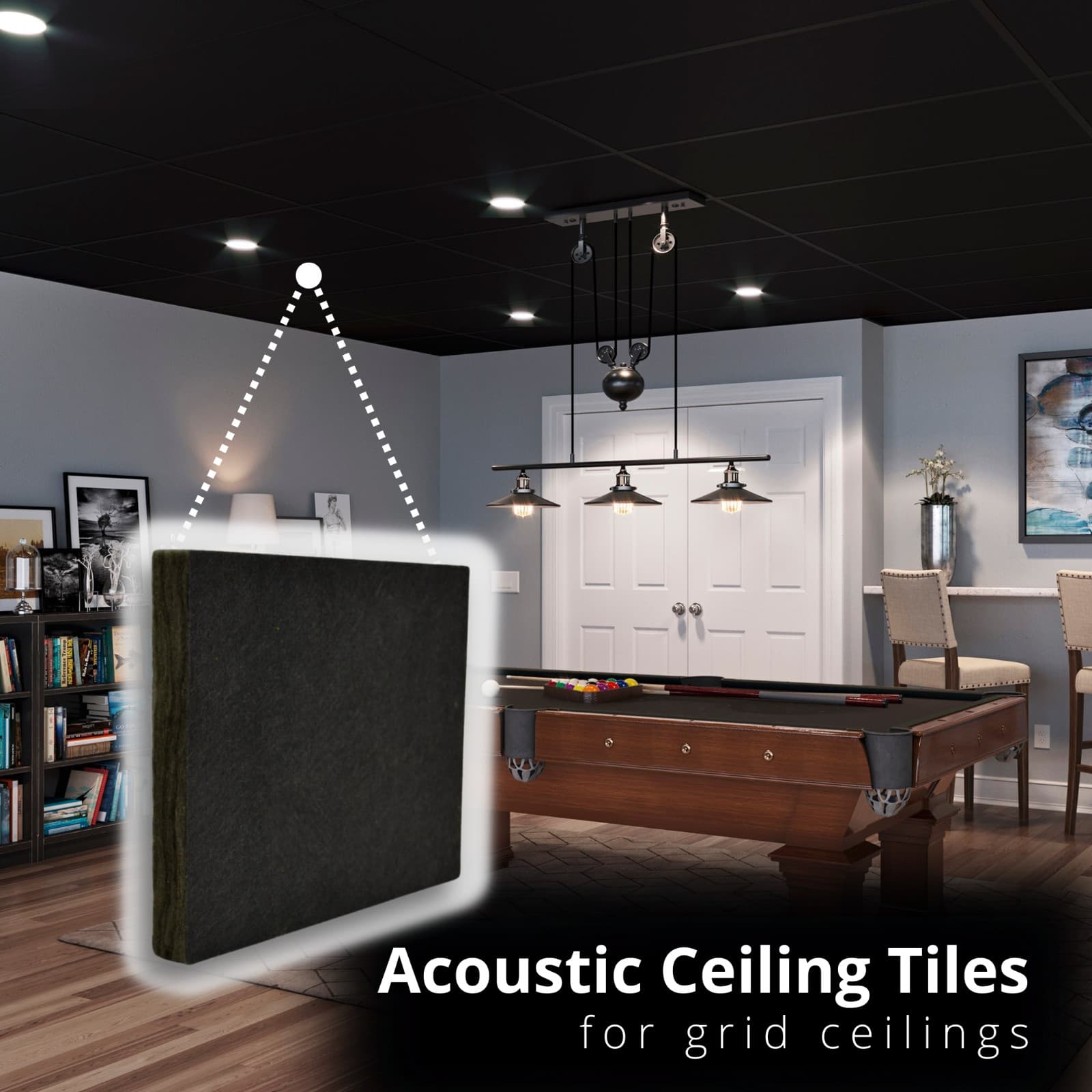 Black Theater Acoustic Drop Ceiling Tiles 24"x24"x2" Sound Absorbing, 10 pcs