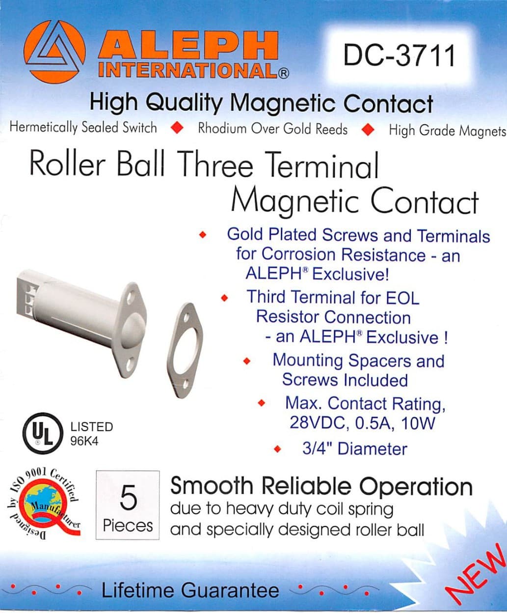 5pcs (1pkg) ALEPH Roller Ball 3 Terminal Magnetic Contact Switch Alarm DC-3711