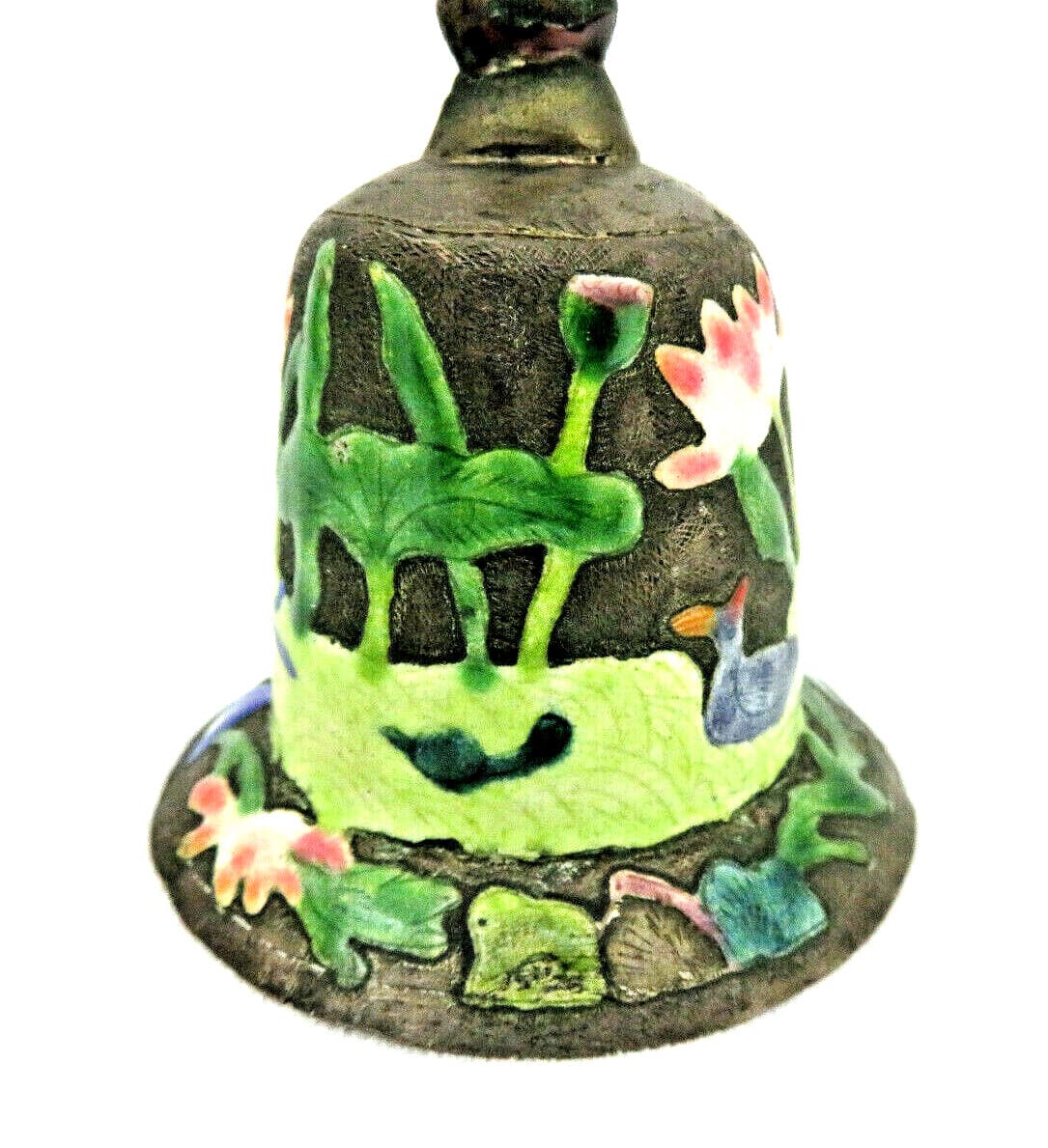 Antique Chinese Enamel Bell with Waterlilies & Ducks  6