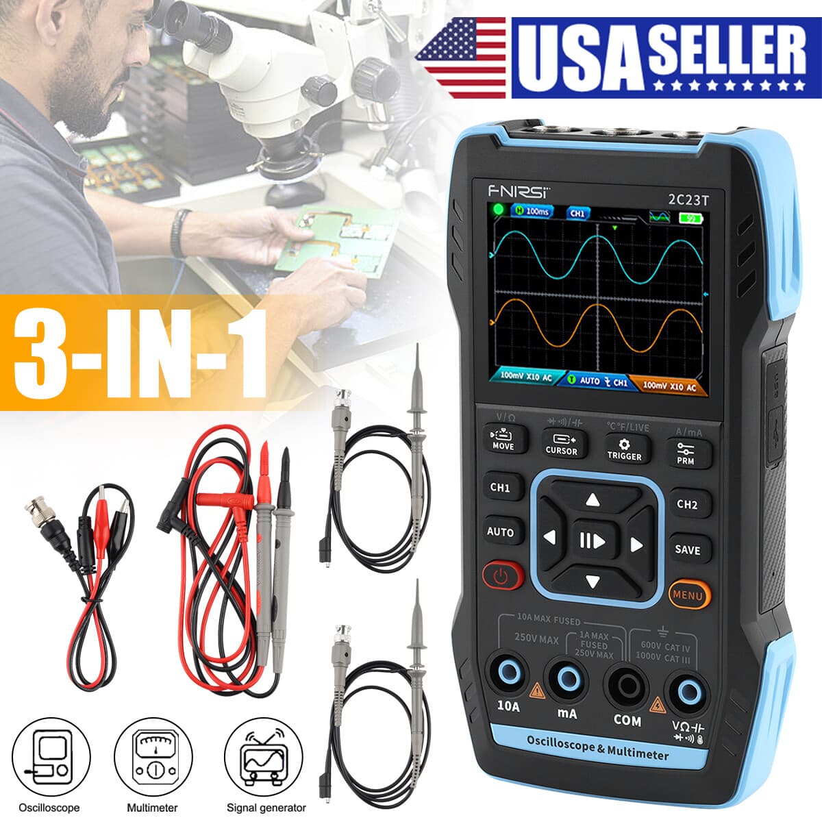 New 2C23T Three-in-one handheld digital oscilloscope multimeter signal generator 2