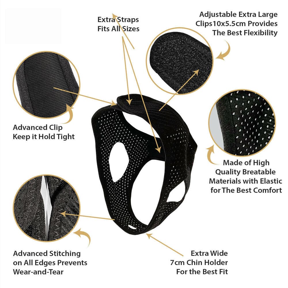Black Snore Stop Belt Anti Snoring Cpap Chin Strap Sleep Apnea Jaw Solution New 2