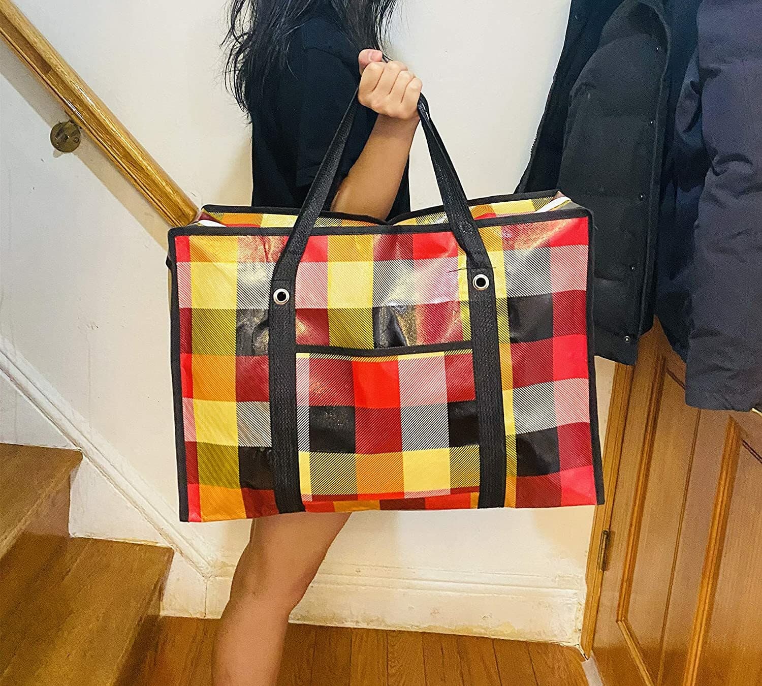 2/4 Reusable Large Plastic Fabric Shopping Laundry Moving Storage Bag Zipper 3