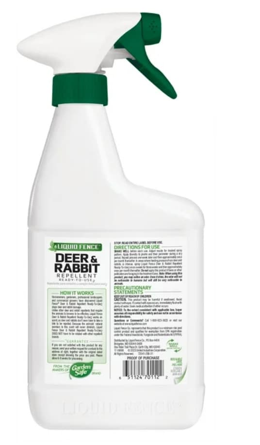 Liquid Fence Deer & Rabbit Repellent, Ready-to-Use Spray, 32 Oz Bottle Gardens 2