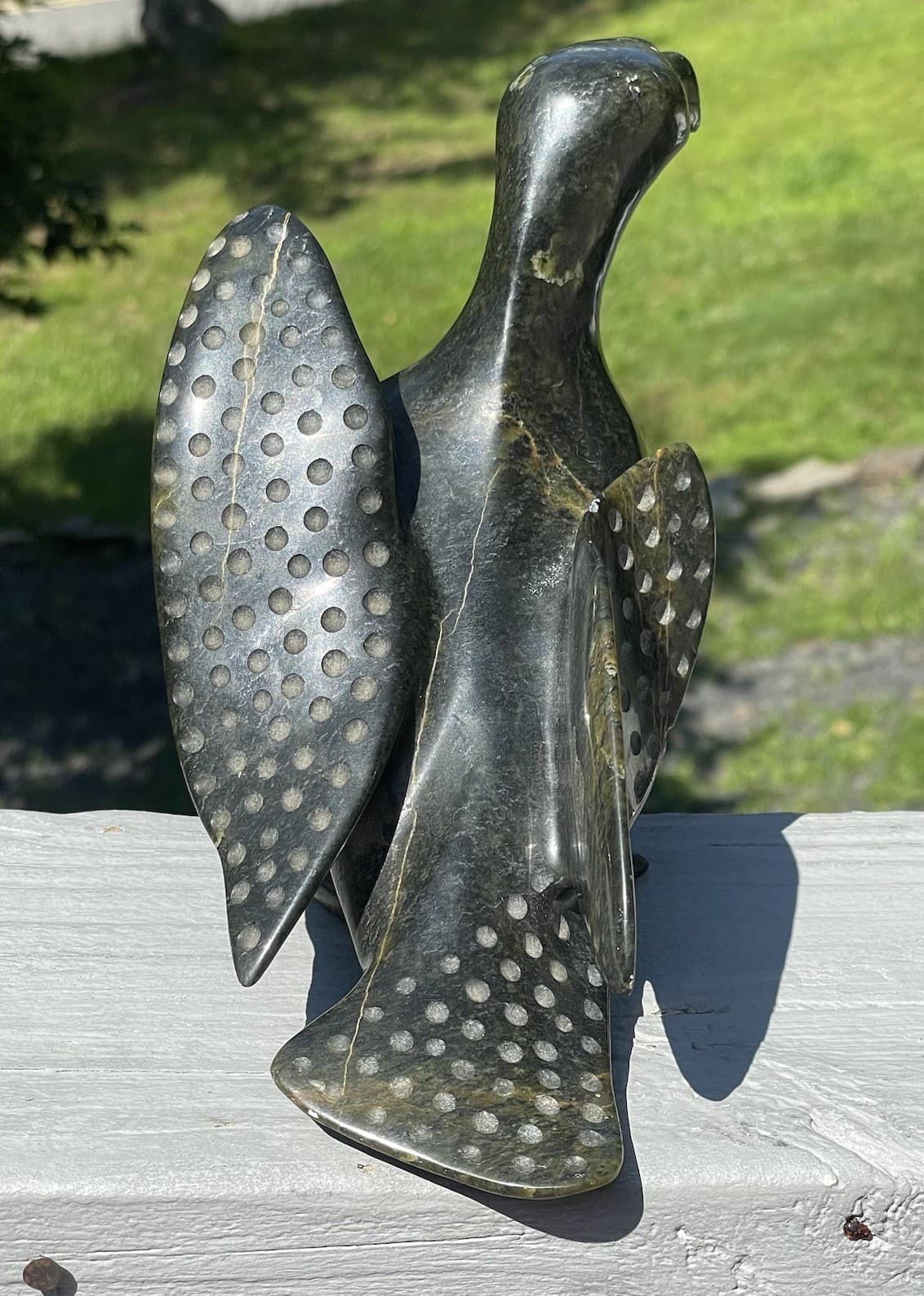 LARGE Hand Carved Inuit Serpentine Eagle Bird Green Stone Native Art Sculpture 5