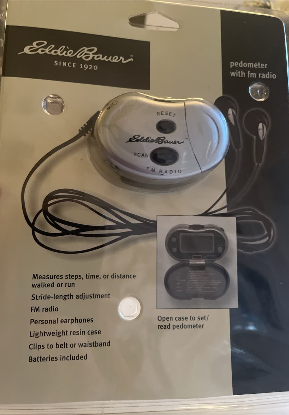 Eddie Bauer Pedometer with FM Radio and Earphones EB9111CP NOS New Sealed 