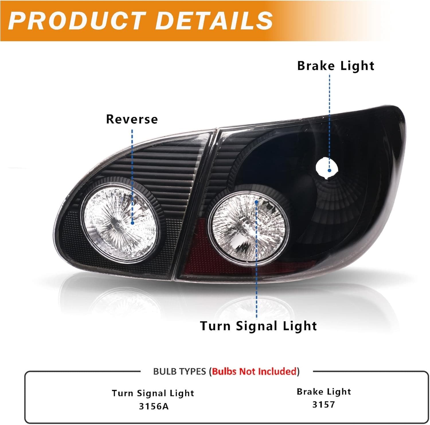 Tail Lights Assembly Compatible with 2003-2008 Toyota Corolla Inner + Outer Tail 3