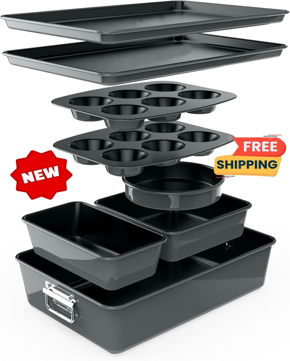 Juego de 8 bandejas antiadherentes apilables para hornear - Libre de PFOA, PFOS