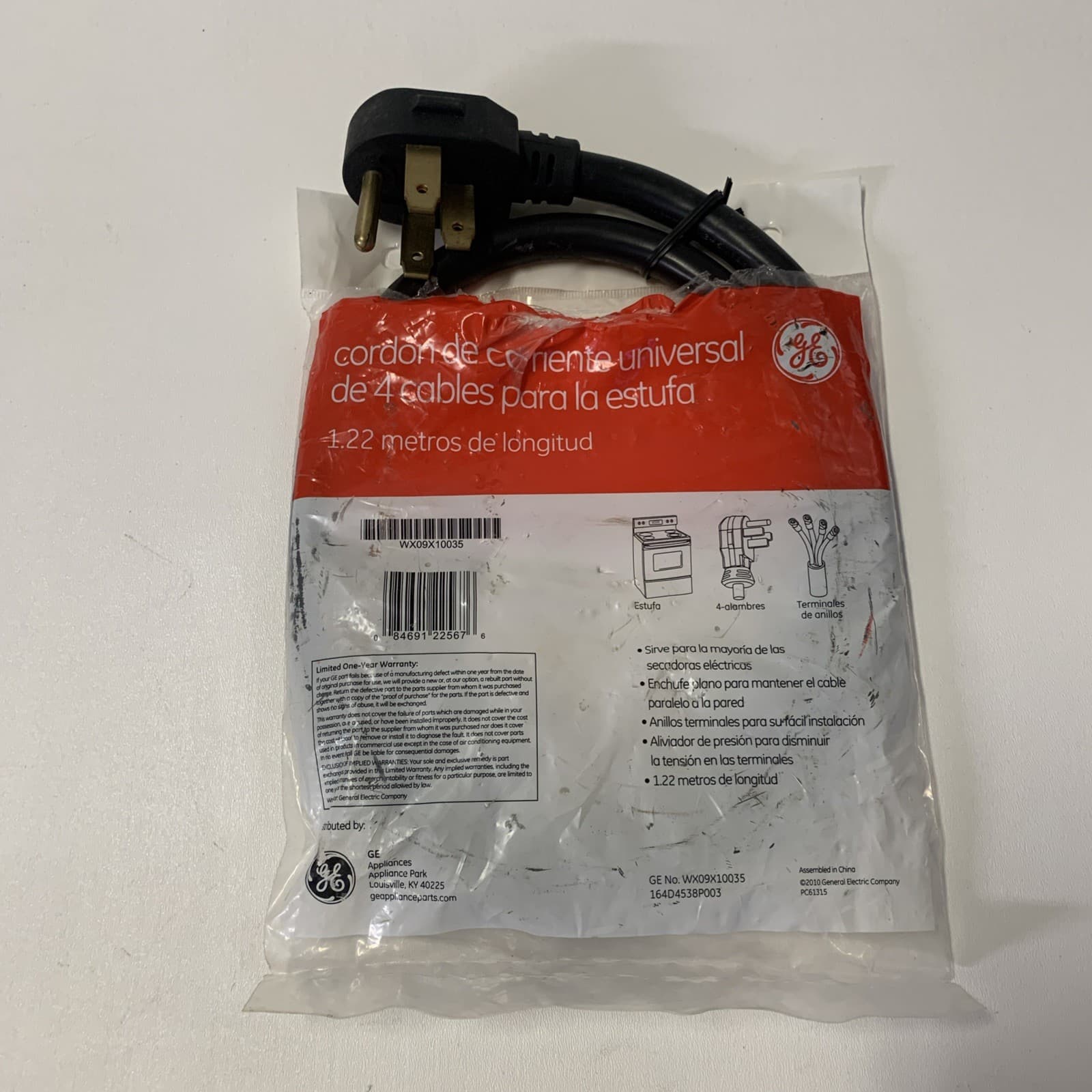 GE Universal 4' Range Power Cord GE WX09X10035 4-Wire 40Amp - new open bag 3