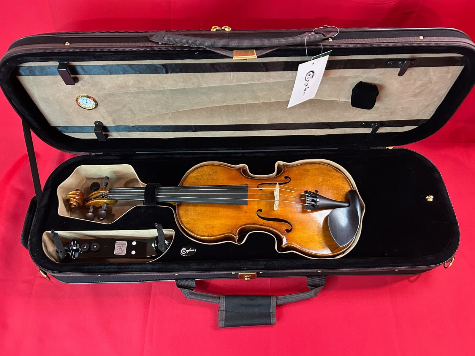 Gagliano Oblong DeLuxe Violin Case 4/4  - Subway Handel/Humidifer Black/Beige 5