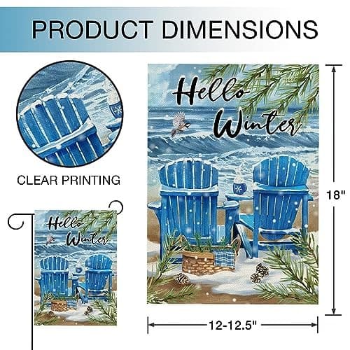  Hello Winter Blue Sea Chairs Garden Flag Double Sided, Beach Ocean Pine 12x18 3