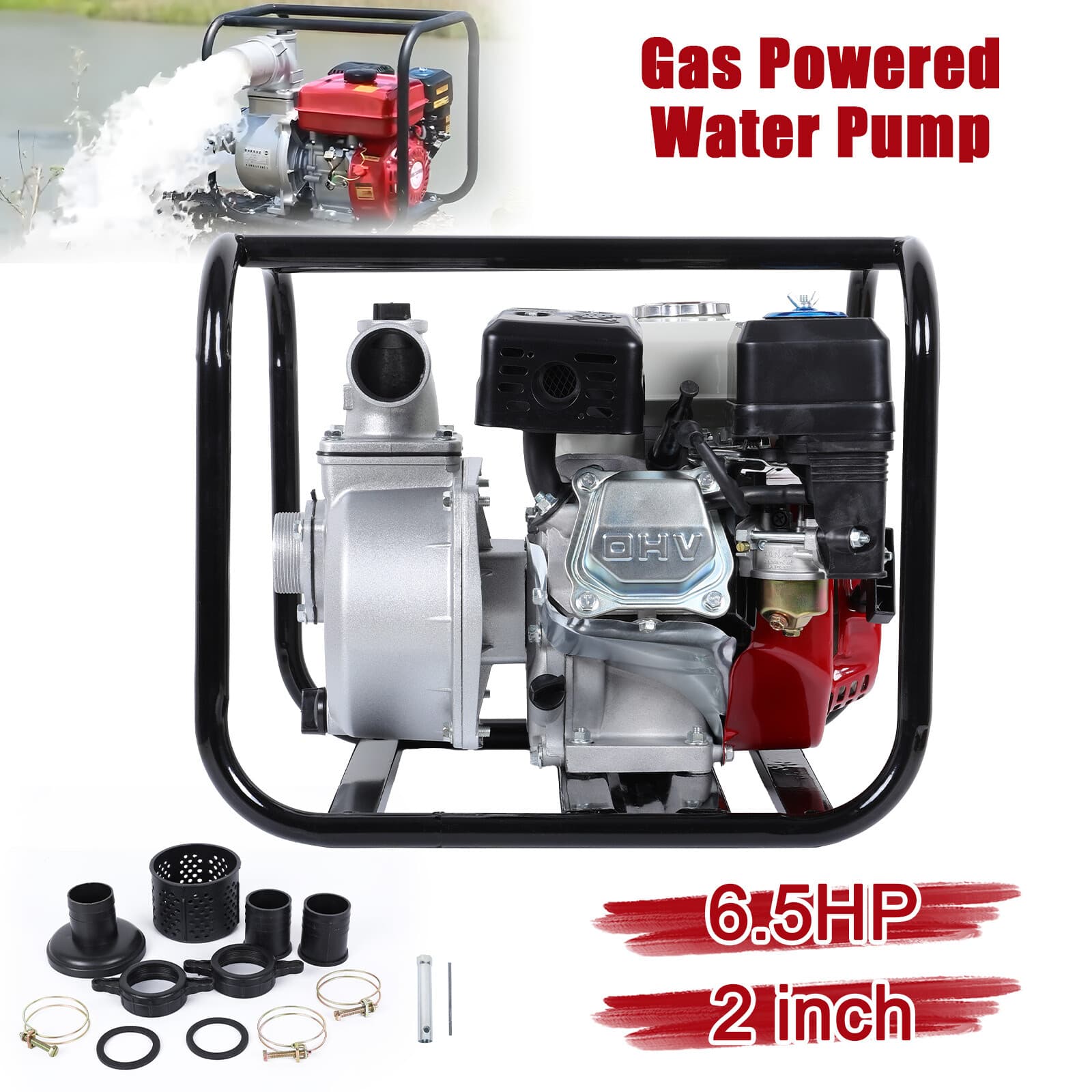 6.5HP 4-Stroke Gas Powered Water Pump Portable High Flow Engine for Construction 2