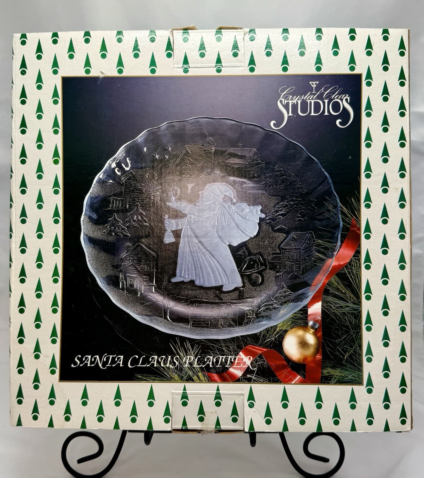 Crystal Clear Studios Santa Claus Platter Clear Glass 13" Round Holiday Plate 98 6