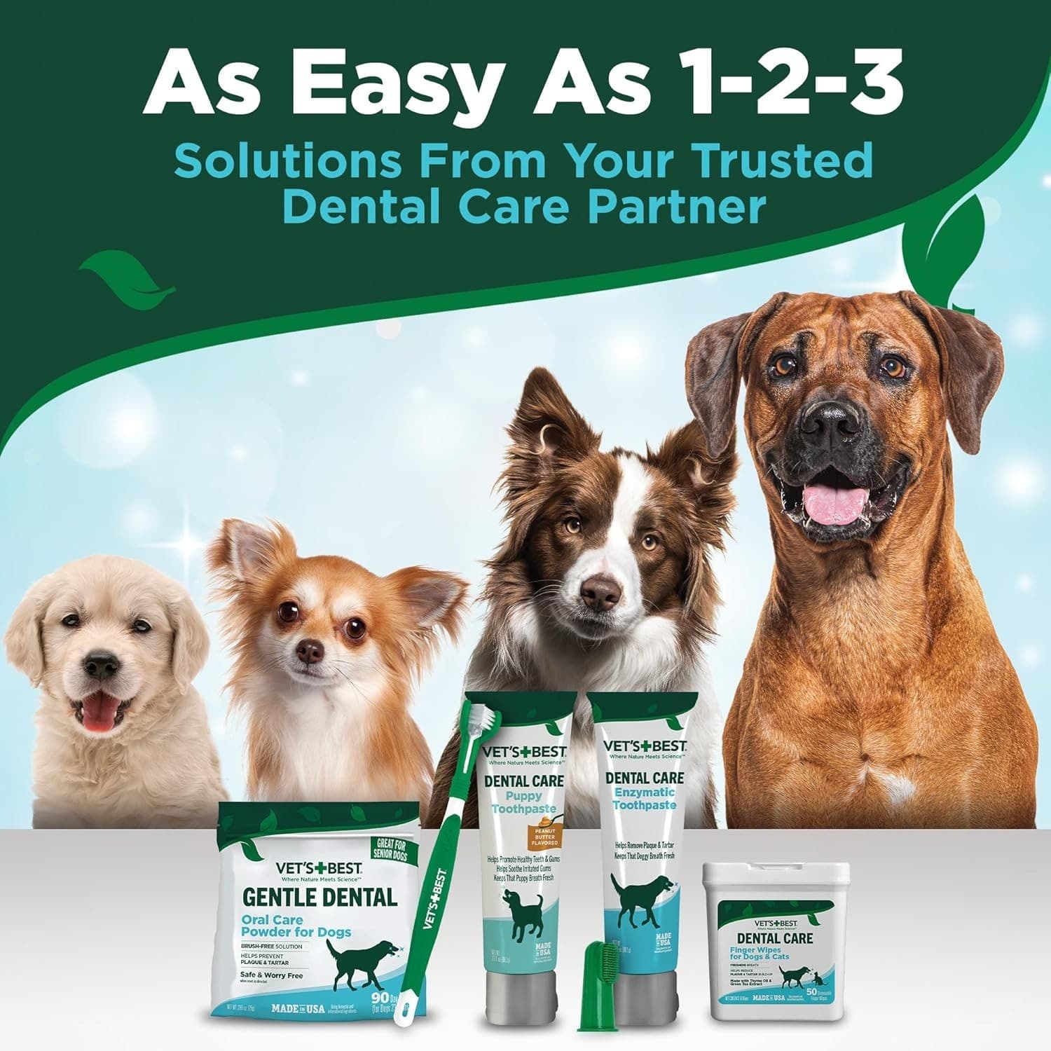 Vet’s Best Dog Toothbrush and Enzymatic Toothpaste Set | Teeth Cleaning and 4