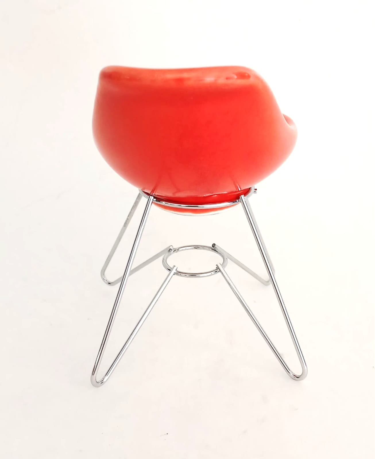 MCM Miniature Eames Herman Miller Style Doll Chair Orange Red Chrome 5" x 3 1/4" 4